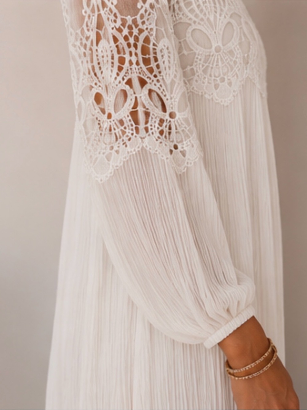 Boho Lace Pleated Tunic Dress | Romantic Boho Chic - Picture 7 of 15